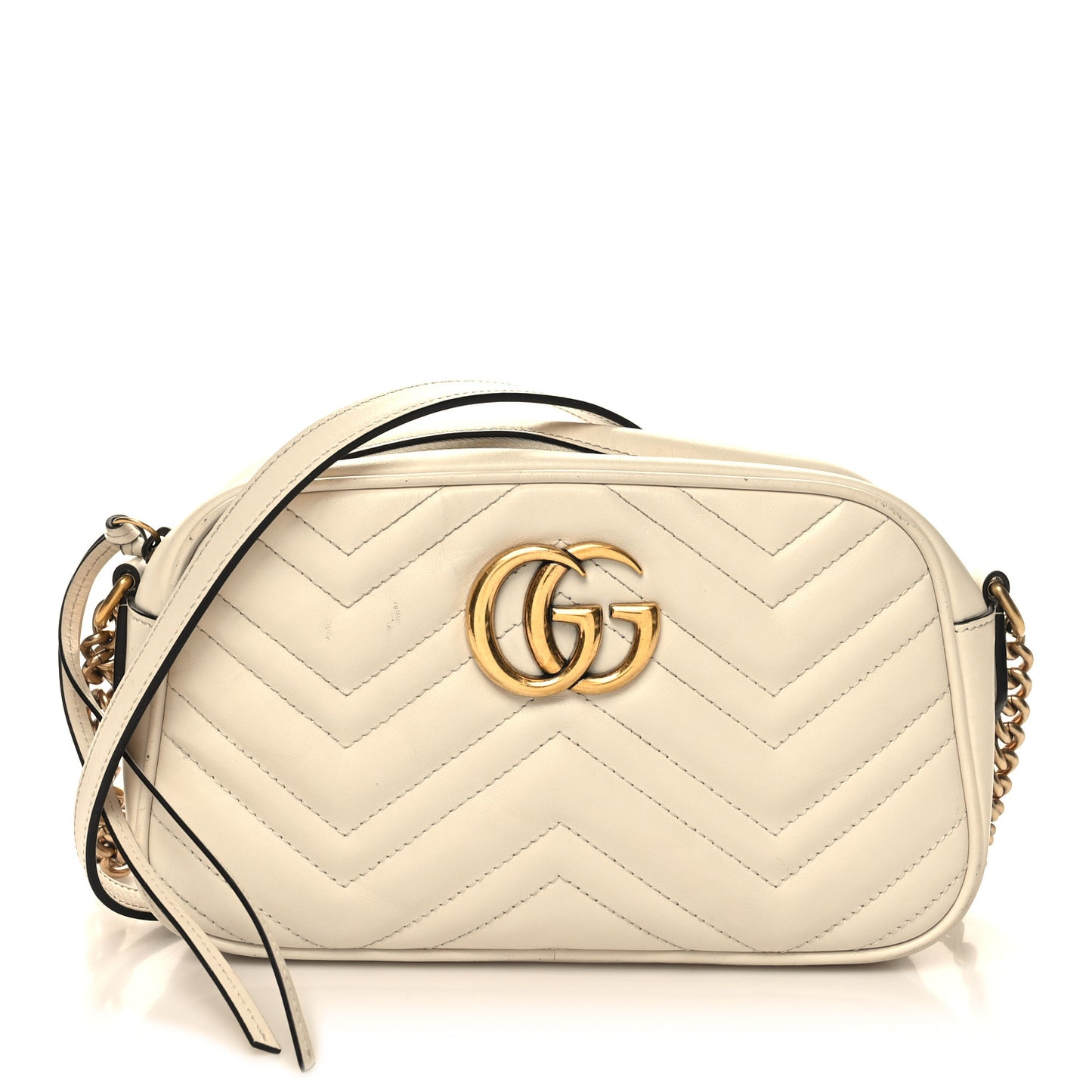 Calfskin Matelasse Small GG Marmont Chain Shoulder Bag White
