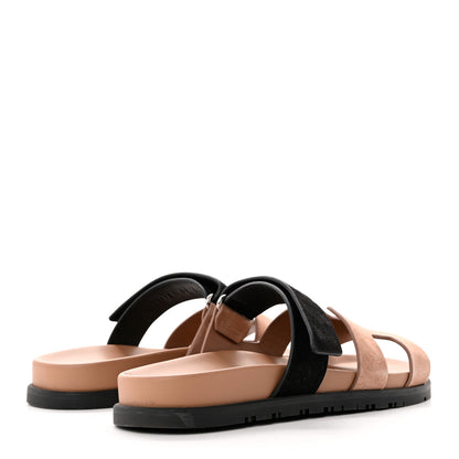 Hermes Suede Goatskin Womens Chypre Sandals 39 Rose Perle Black 4 of 9