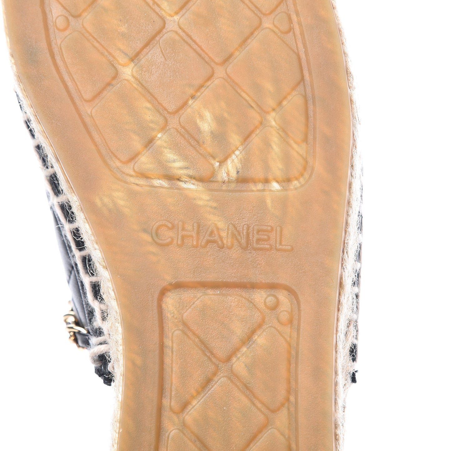 Lambskin Grosgrain Quilted CC Chain Espadrille Mules 40 Black