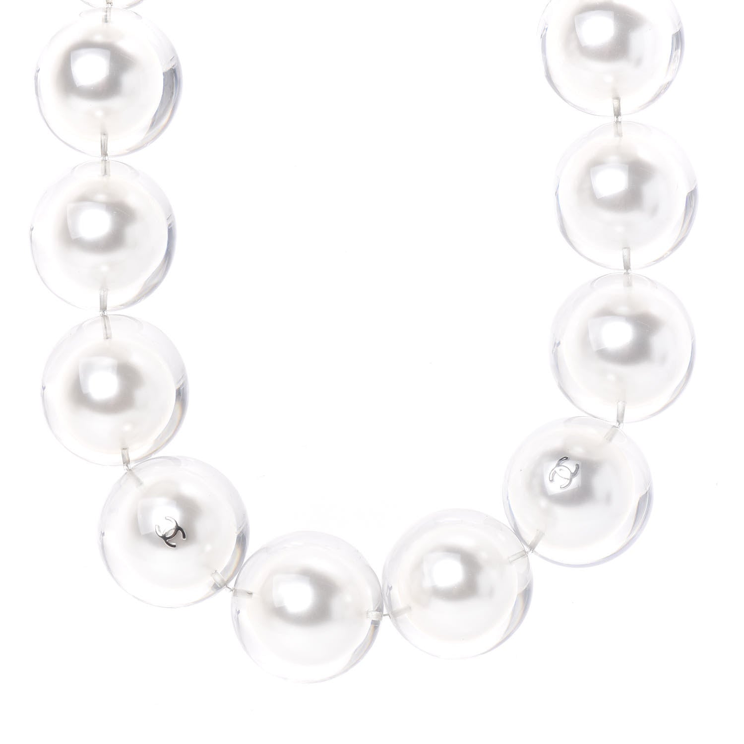 Chanel Acrylic Pearl Short Necklace Silver 1 of 5