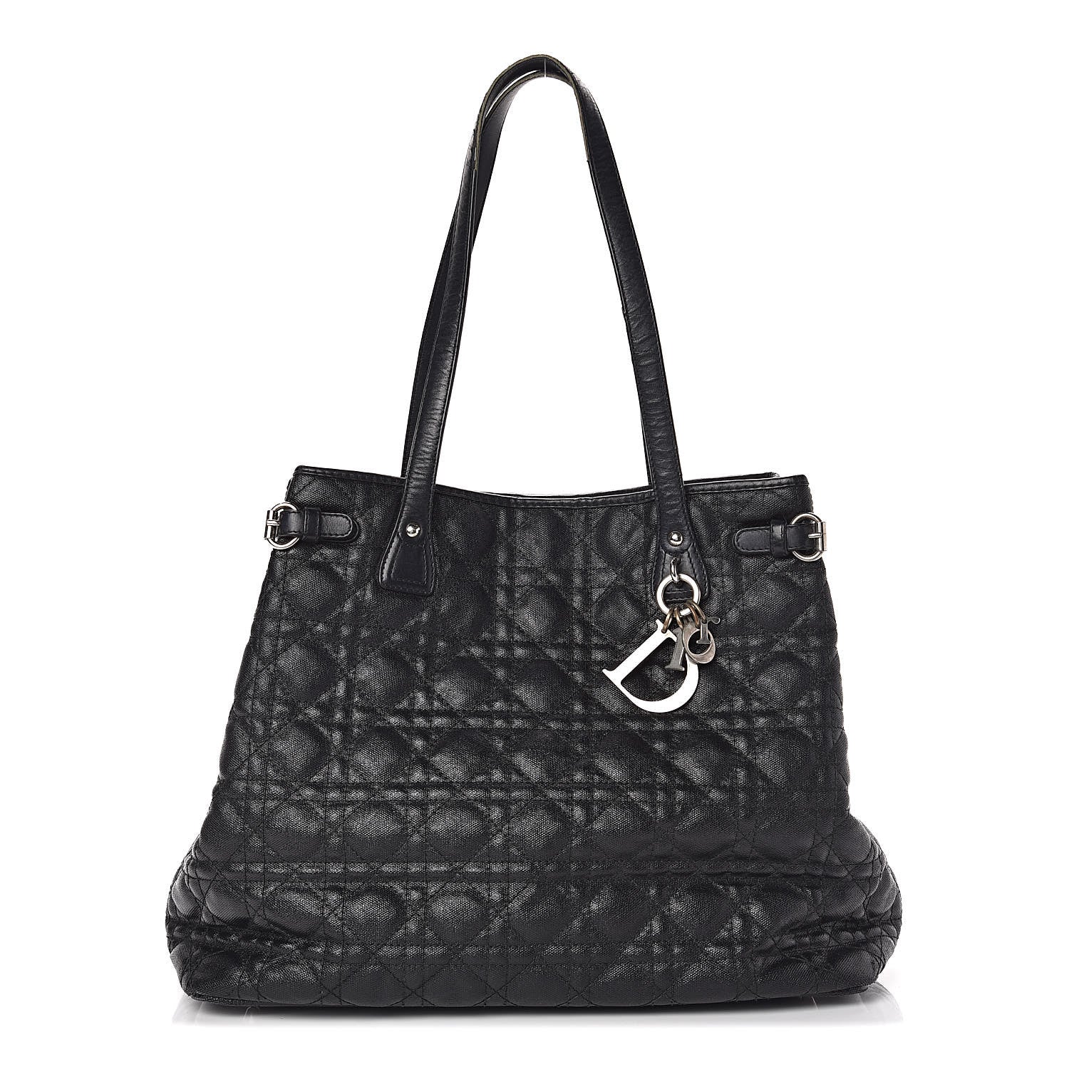Christian Dior Coated Canvas Cannage Medium Panarea Tote Black 1 of 19