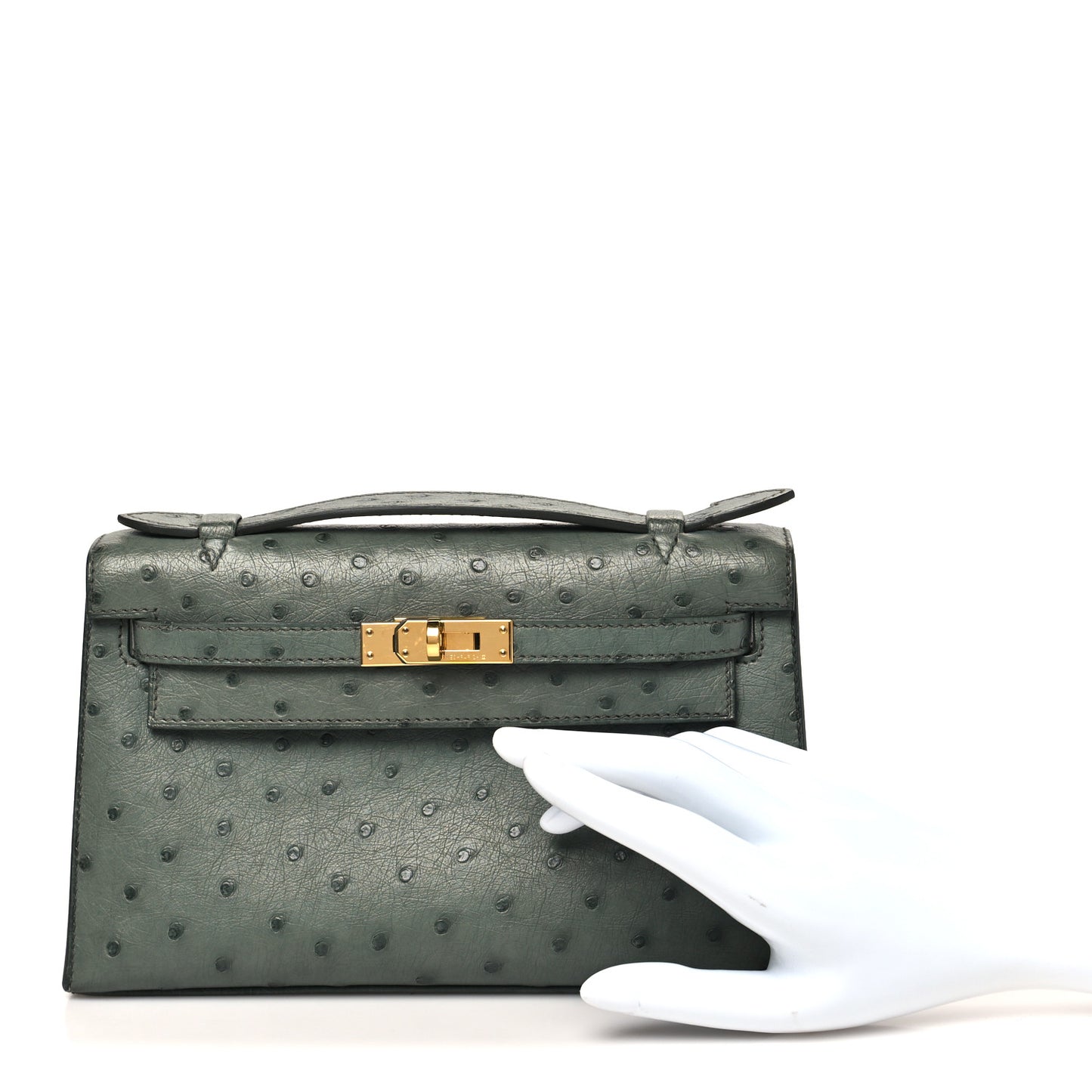 Ostrich Kelly Pochette Vert Amande