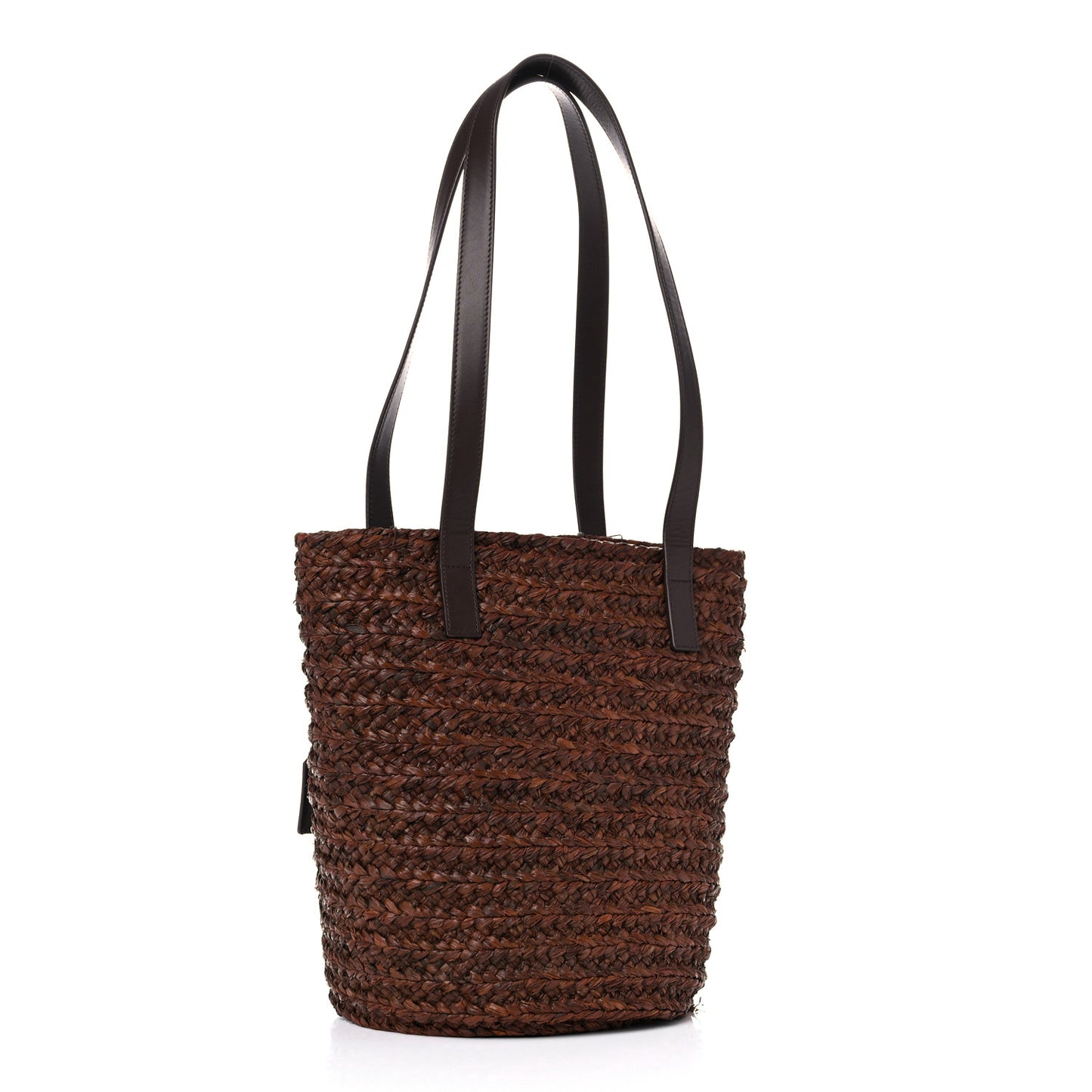 Raffia Calfskin Small Panier Tote Dark Chocolate