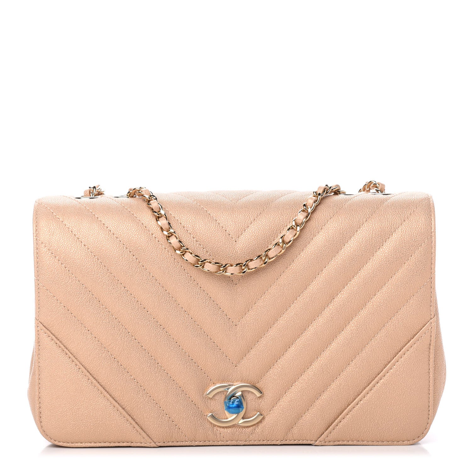 Chanel Metallic Caviar Chevron Quilted Medium Statement Flap Beige 1 of 11