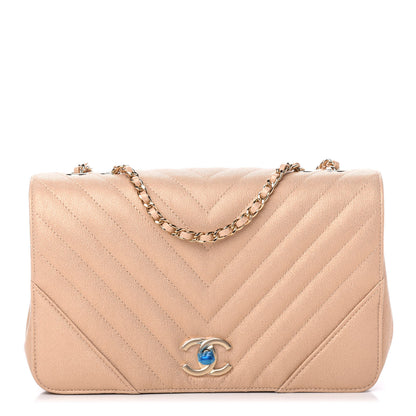 Chanel Metallic Caviar Chevron Quilted Medium Statement Flap Beige 1 of 11