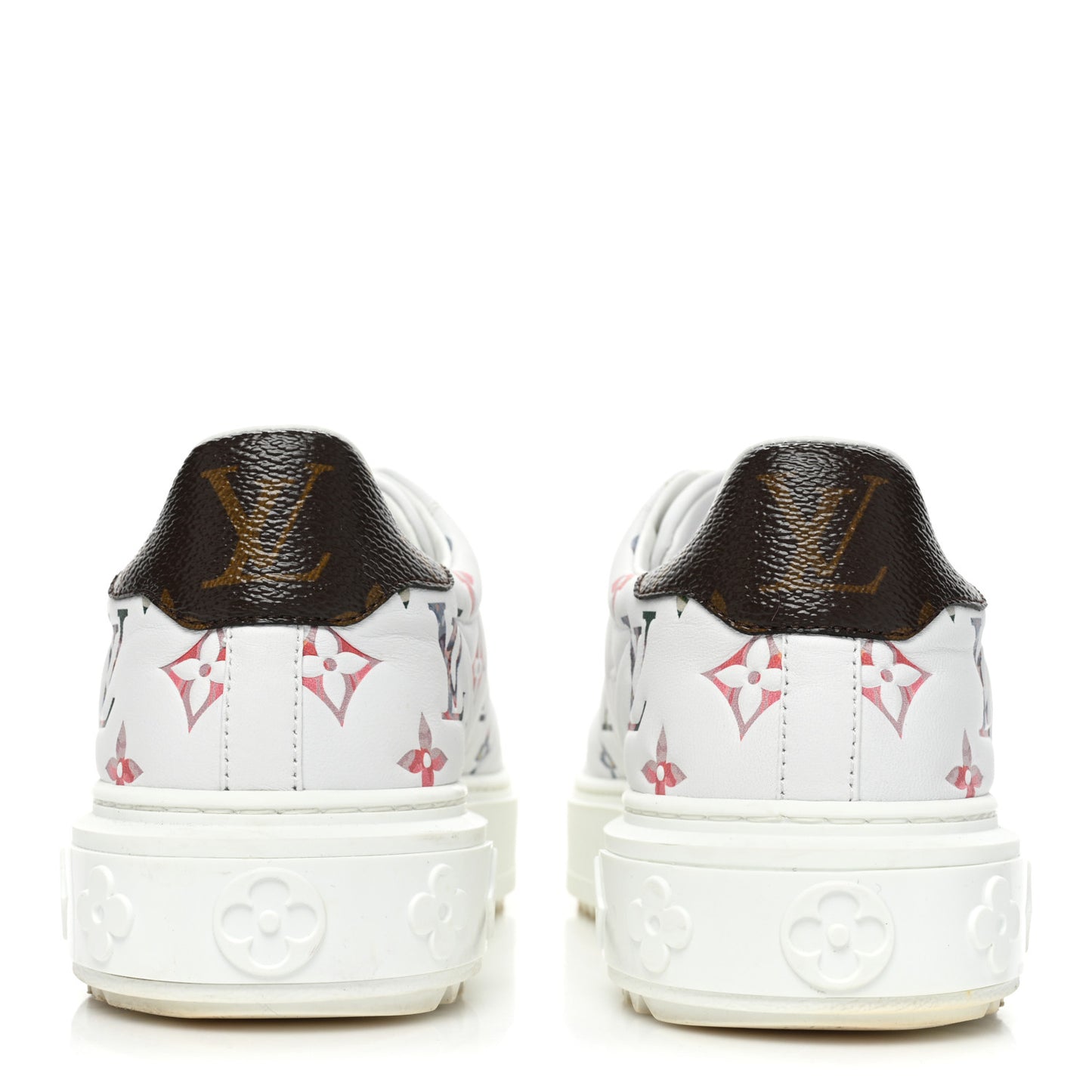 Lambskin Embossed Floral Monogram Time Out Sneakers 38 White