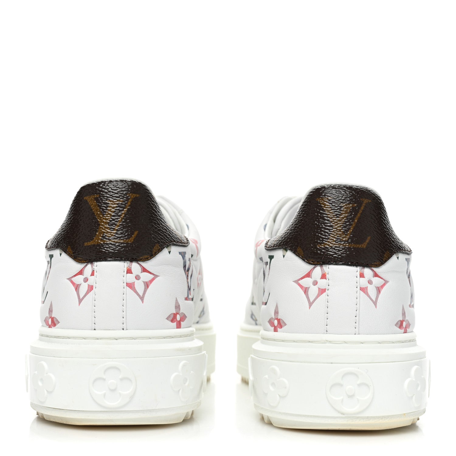 Louis Vuitton Lambskin Embossed Floral Monogram Time Out Sneakers 38 White 4 of 10