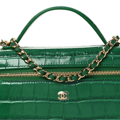 Chanel Calfskin Crocodile Embossed Crococo Top Handle Slim Vanity Case With Chain Green 8 of 13