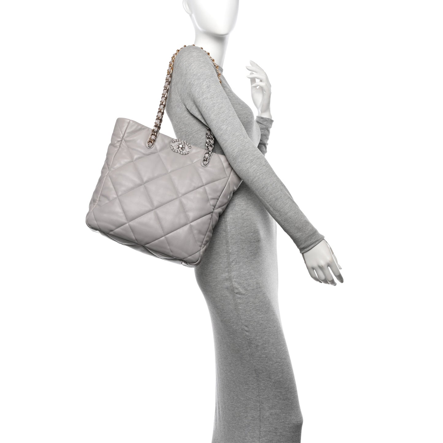Lambskin Quilted Chanel 19 Shopping Bag Grey