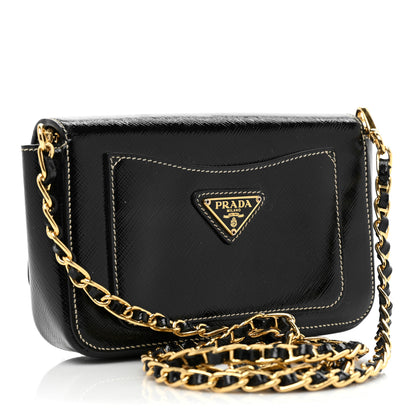 Prada Saffiano Vernice Turnlock Convertible Shoulder Bag Black 3 of 11