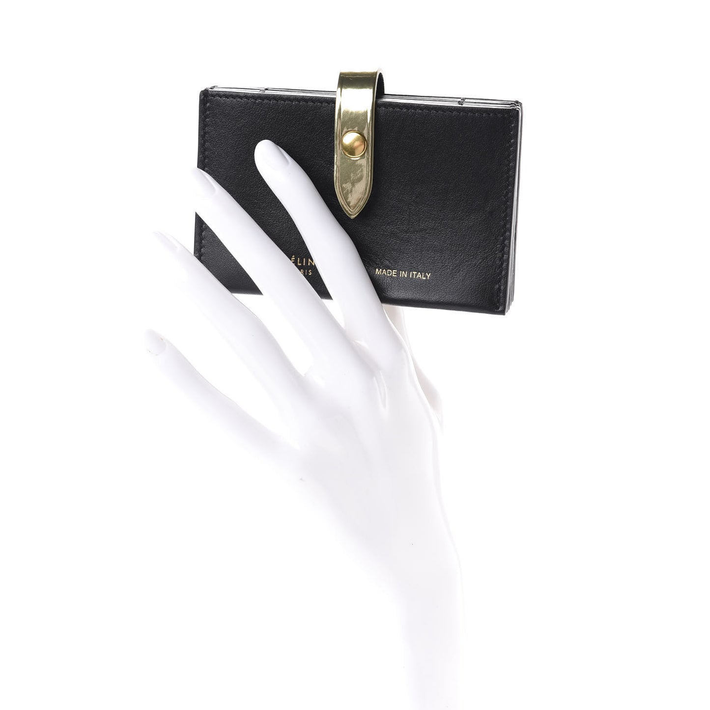 Smooth Calfskin Accordion Card Holder Black Gold