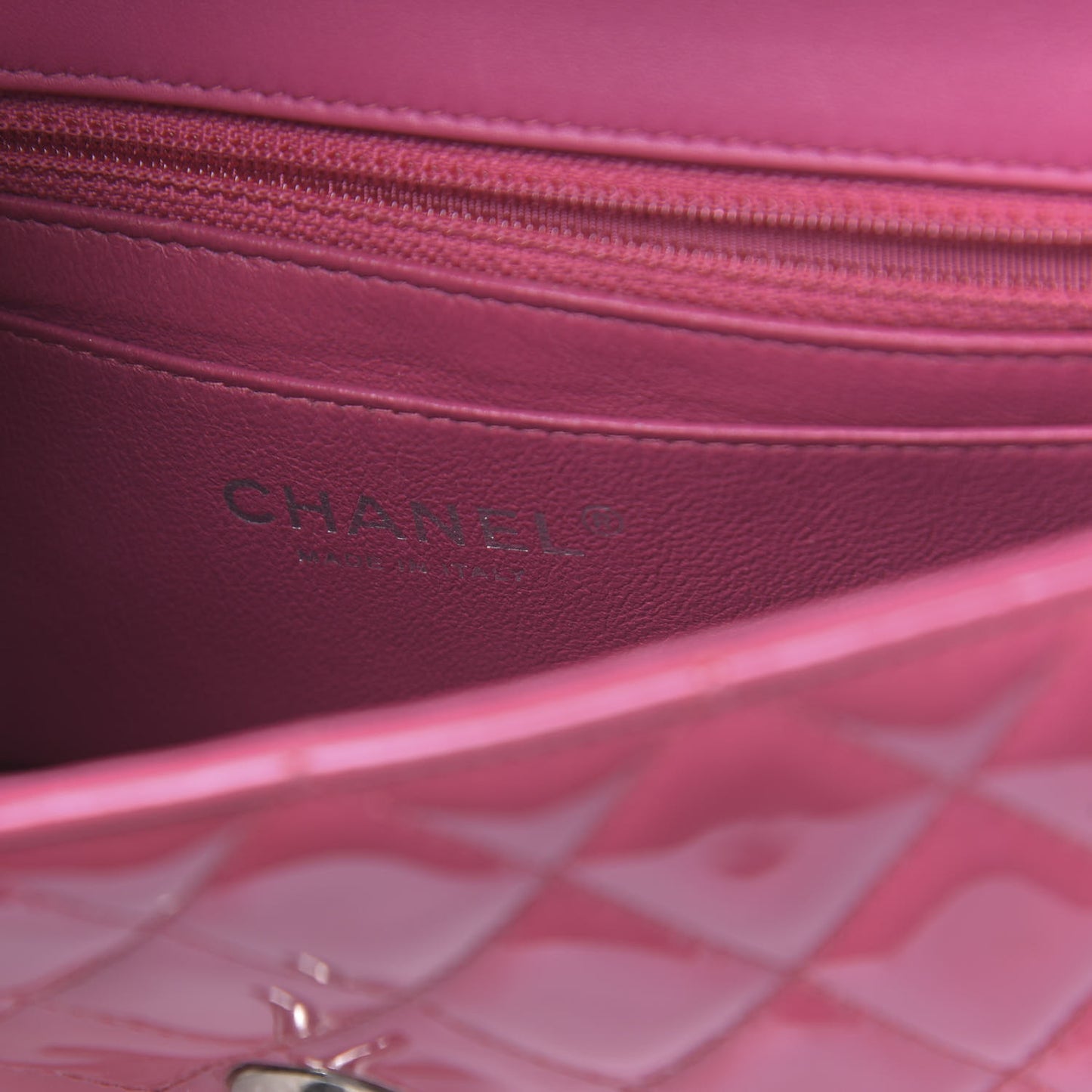 Patent Quilted Mini Rectangular Flap Fuchsia