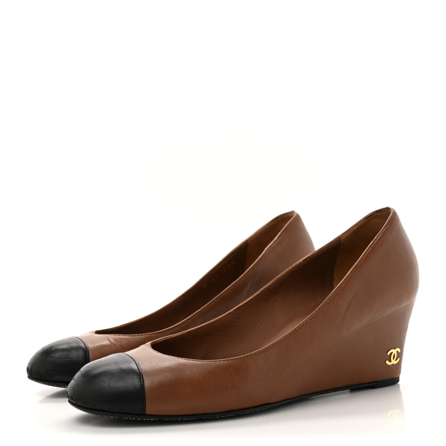 Lambskin Cap Toe Wedges 37.5 Brown Black