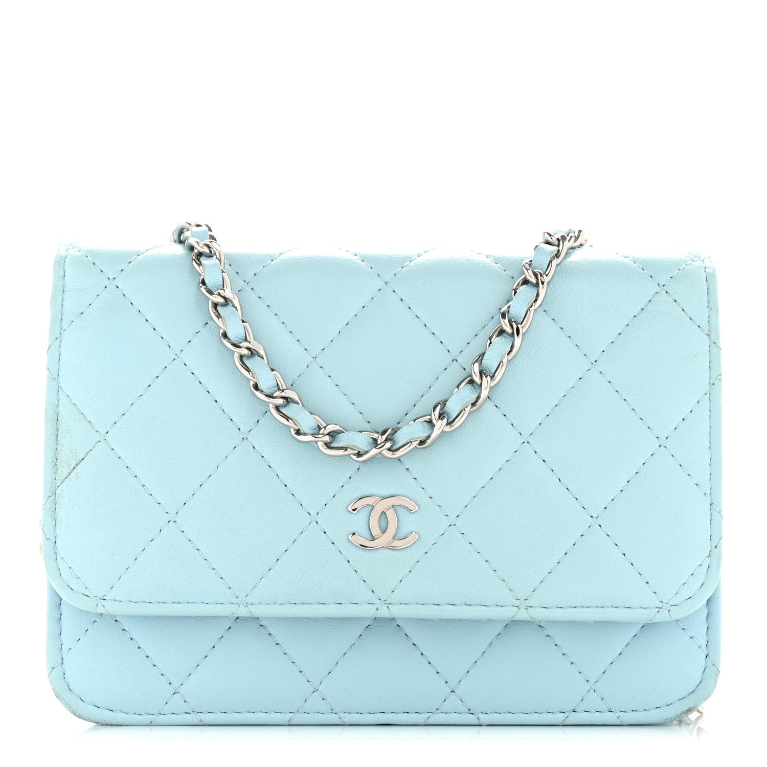 Chanel Lambskin Quilted Mini Wallet On Chain WOC Neon Blue 1 of 12
