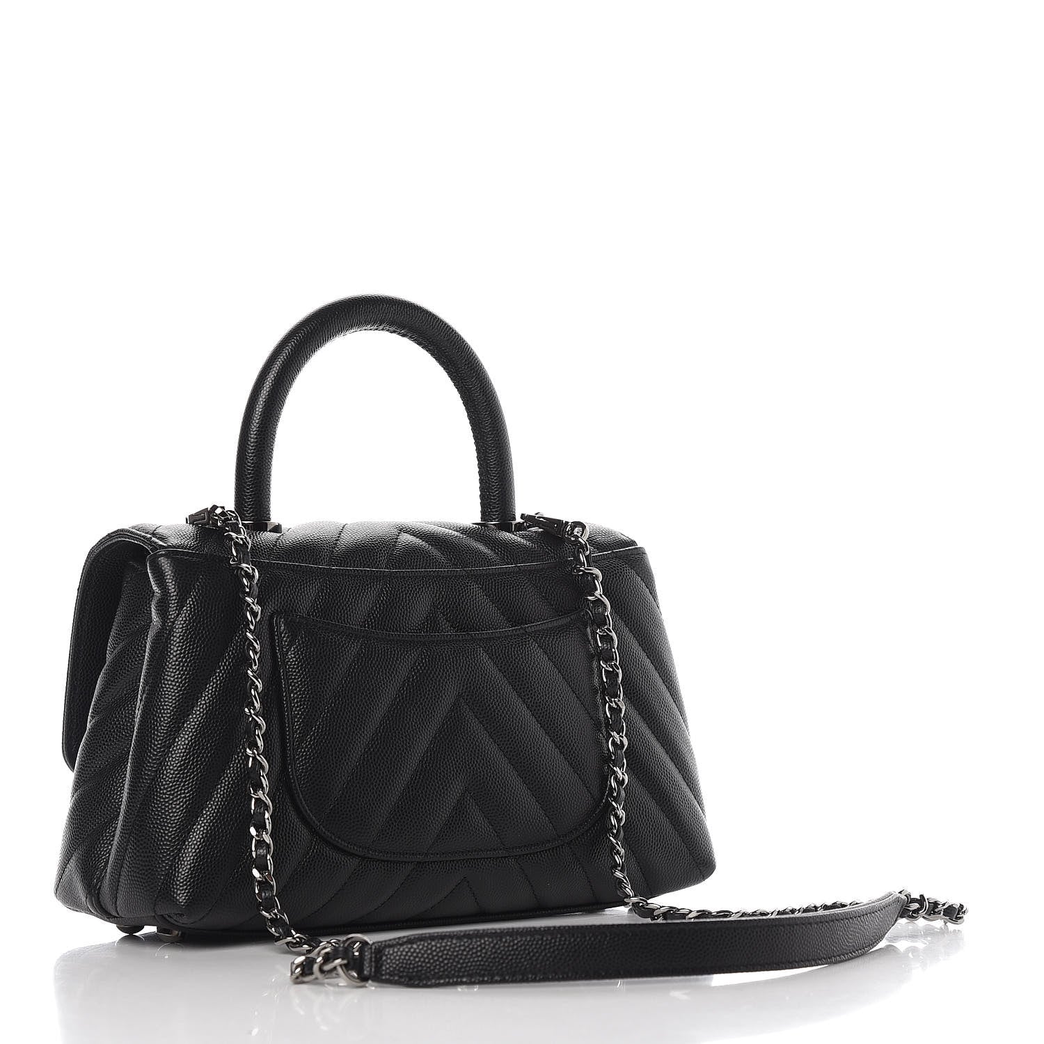 Chanel Caviar Chevron Quilted Mini Coco Handle Flap Black 4 of 11