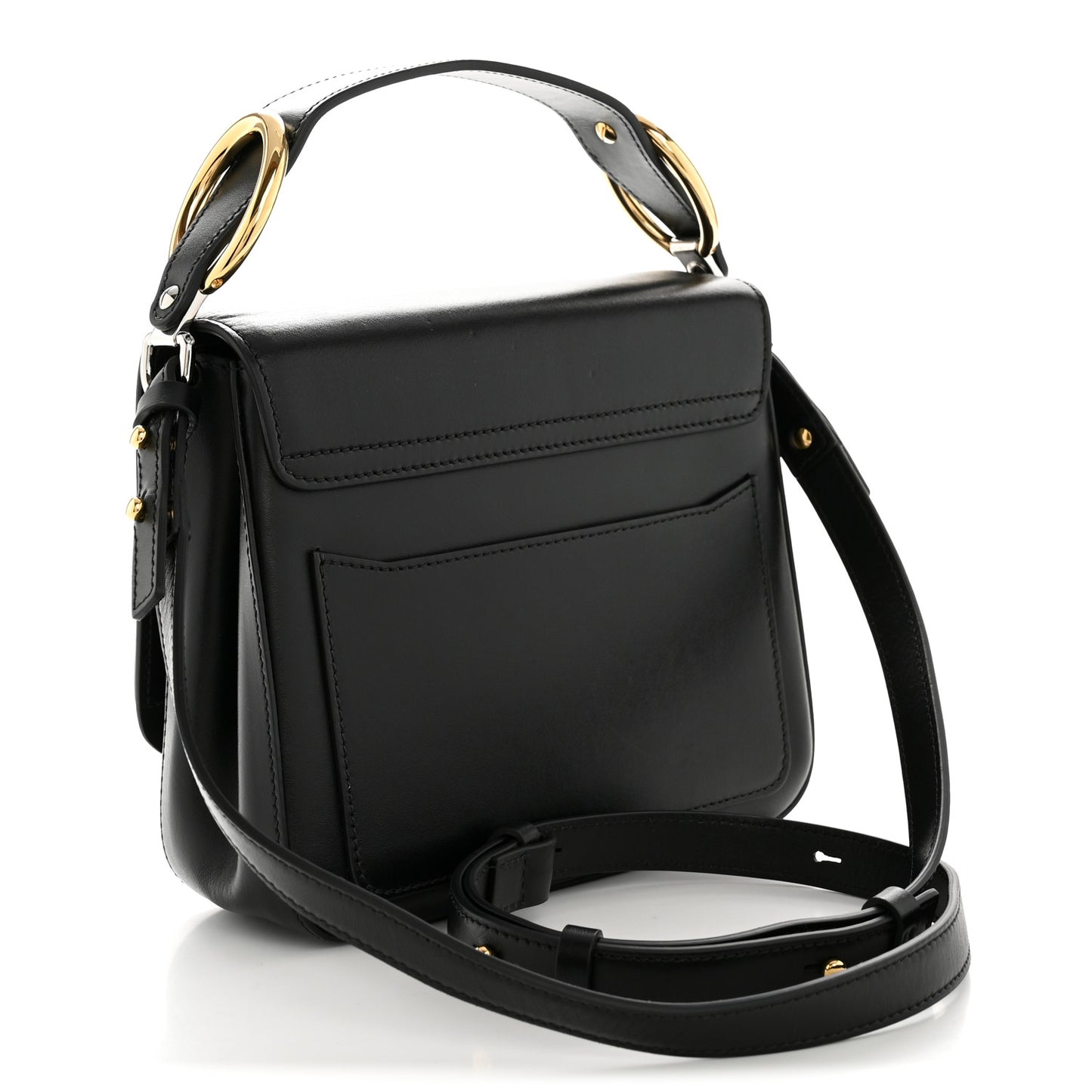 Shiny Calfskin Suede Small C Double Carry Black