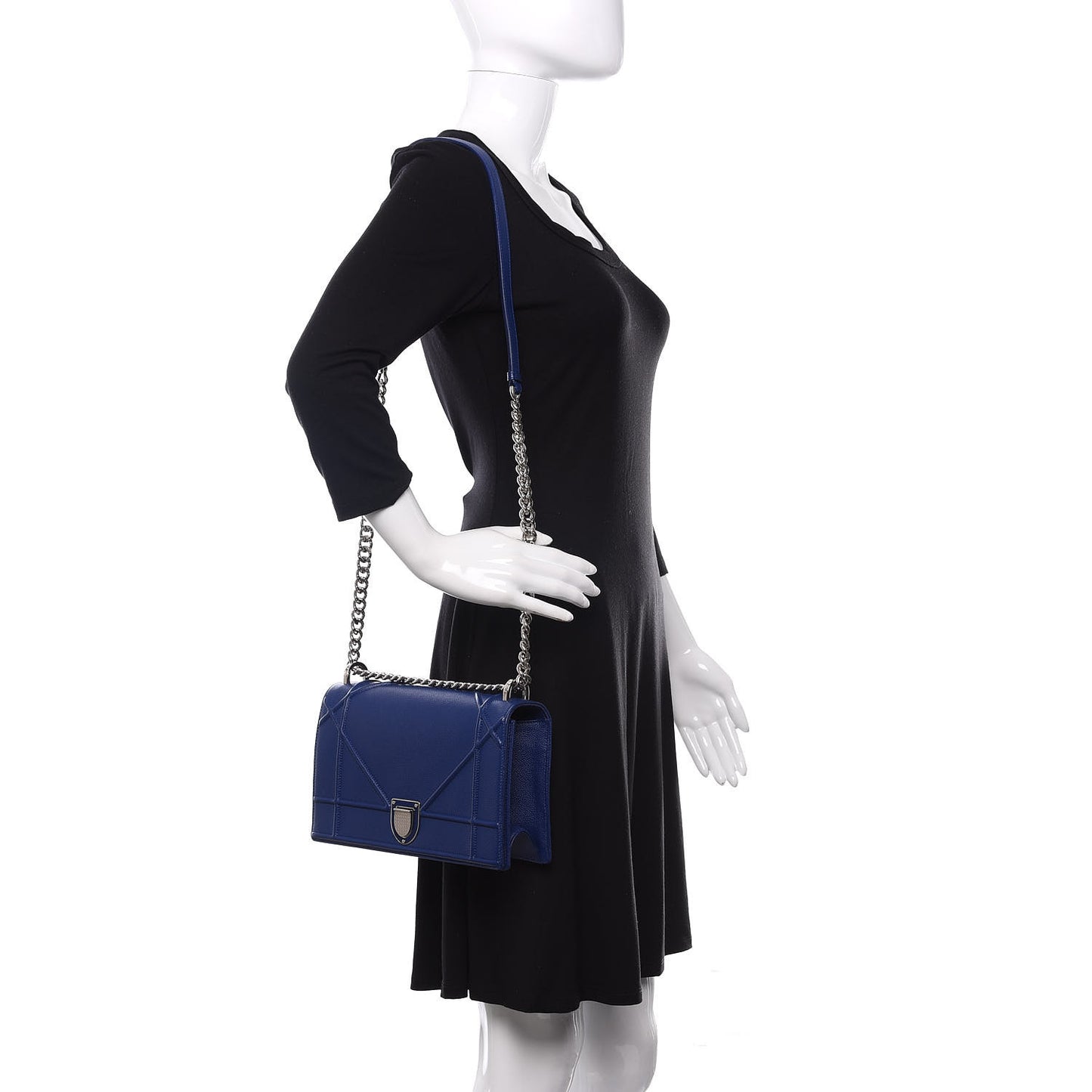 Grained Calfskin Medium Diorama Flap Bag Bleu De Minuit