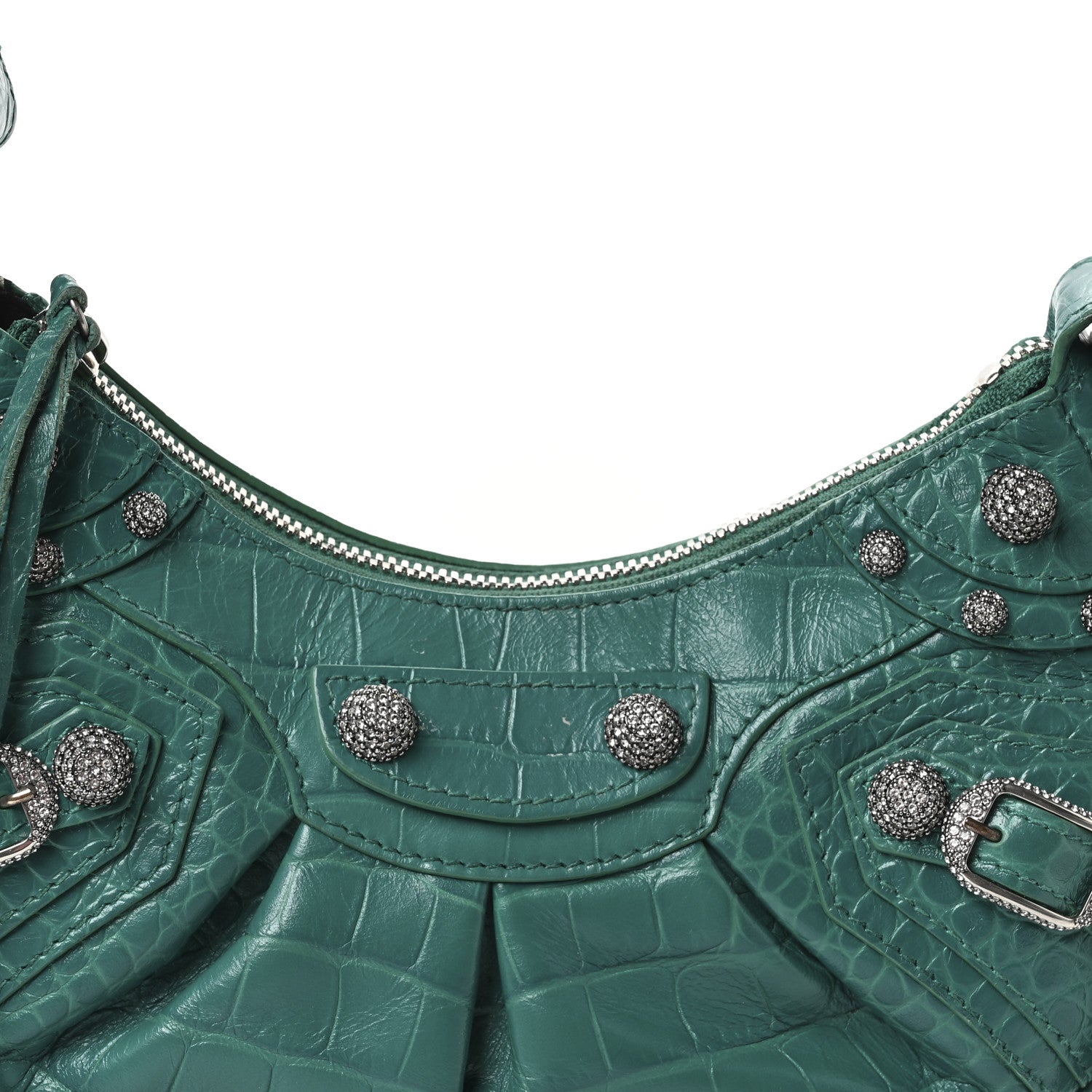 Balenciaga Extra Supple Calfskin Crystal Crocodile Embossed Le Cagole Shoulder Bag XS Jade 9 of 12