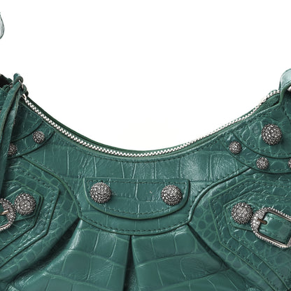 Balenciaga Extra Supple Calfskin Crystal Crocodile Embossed Le Cagole Shoulder Bag XS Jade 9 of 12