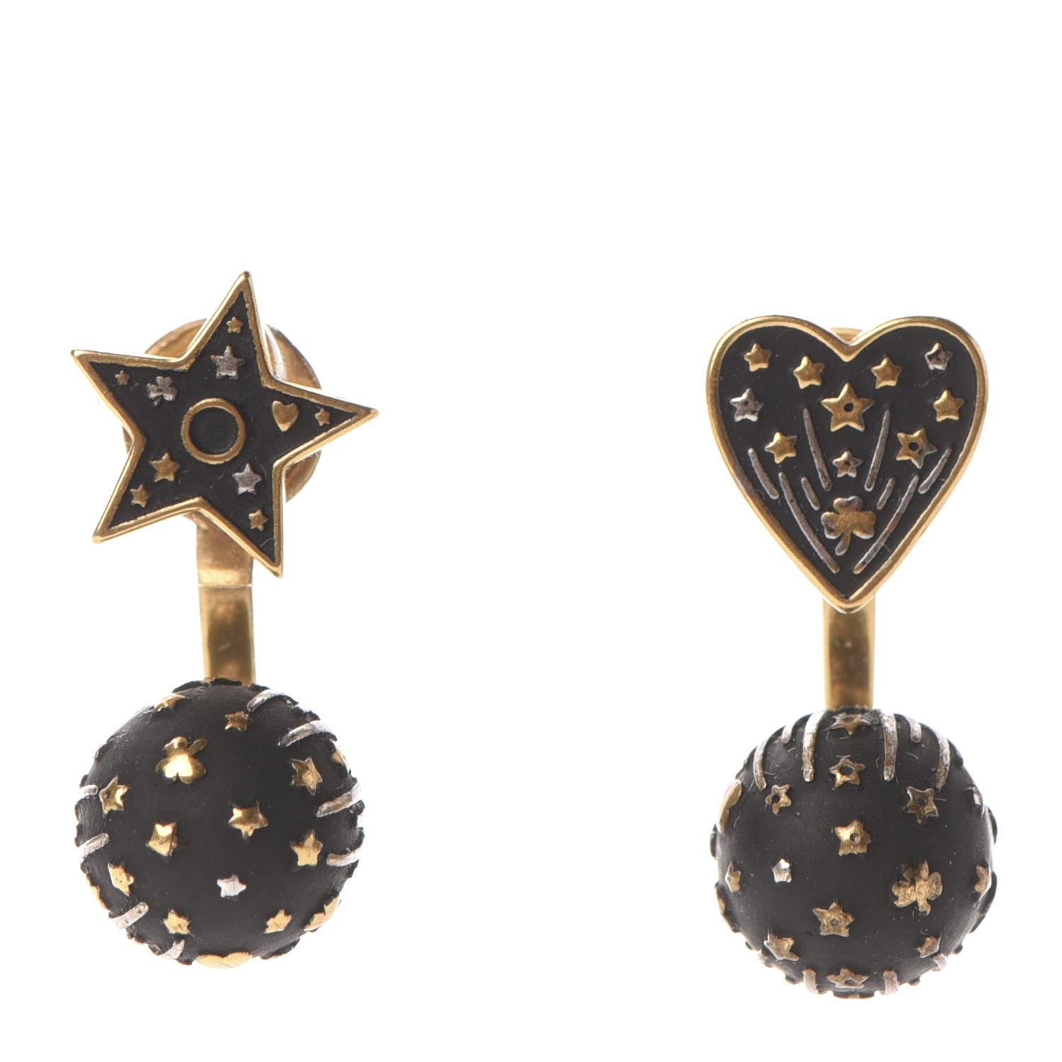Christian Dior Metal Star Heart Earrings Black Gold 1 of 4