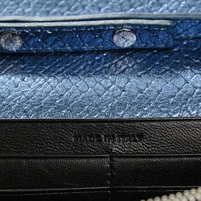 Saint Laurent Metallic Calfskin Python Embossed Monogram Chain Wallet Blue Jeans 6 of 7