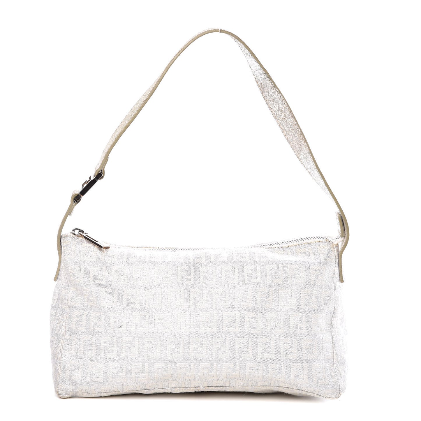 Metallic Lurex Zucchino Suede Small Shoulder Bag White Argento