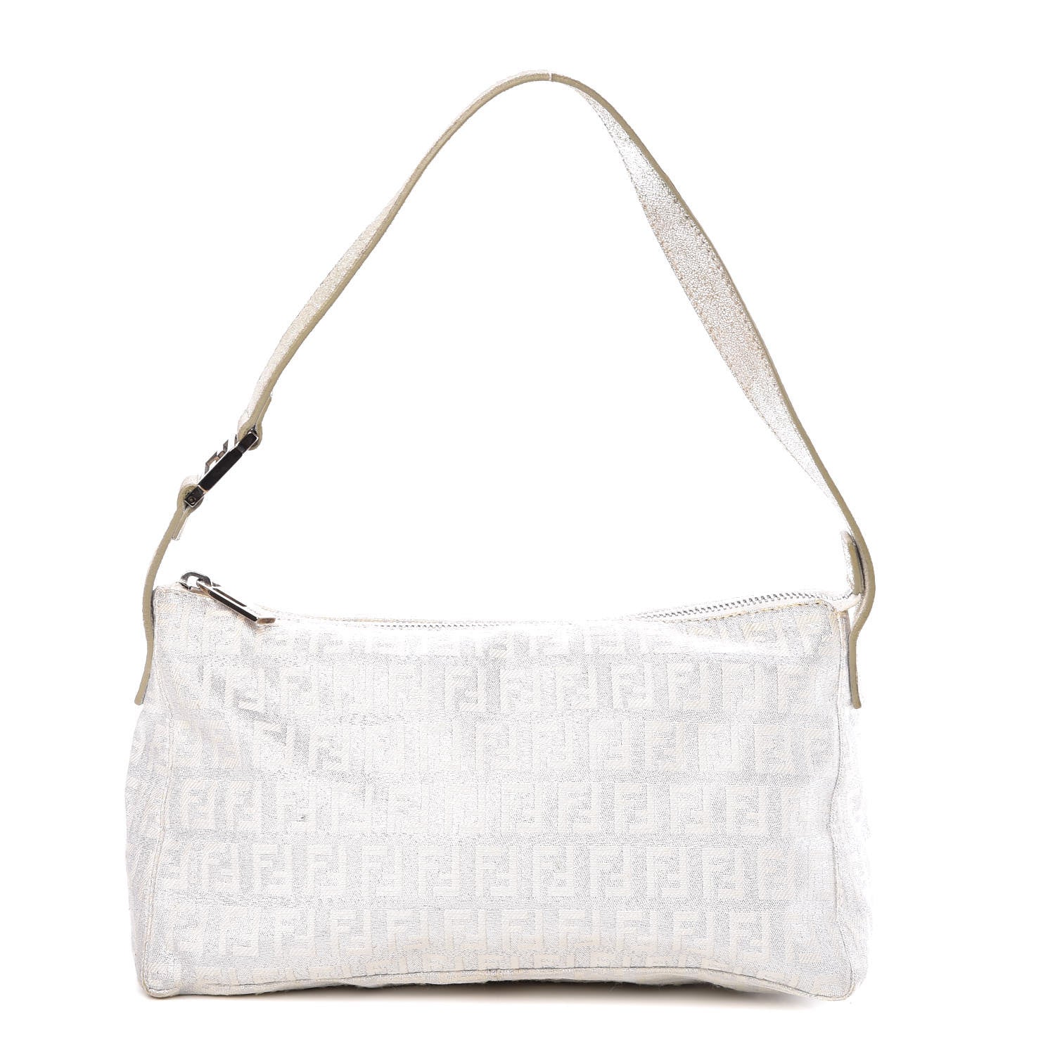 Fendi Metallic Lurex Zucchino Suede Small Shoulder Bag White Argento 1 of 10