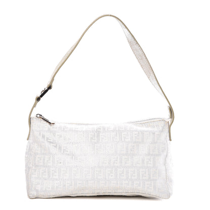 Fendi Metallic Lurex Zucchino Suede Small Shoulder Bag White Argento 1 of 10