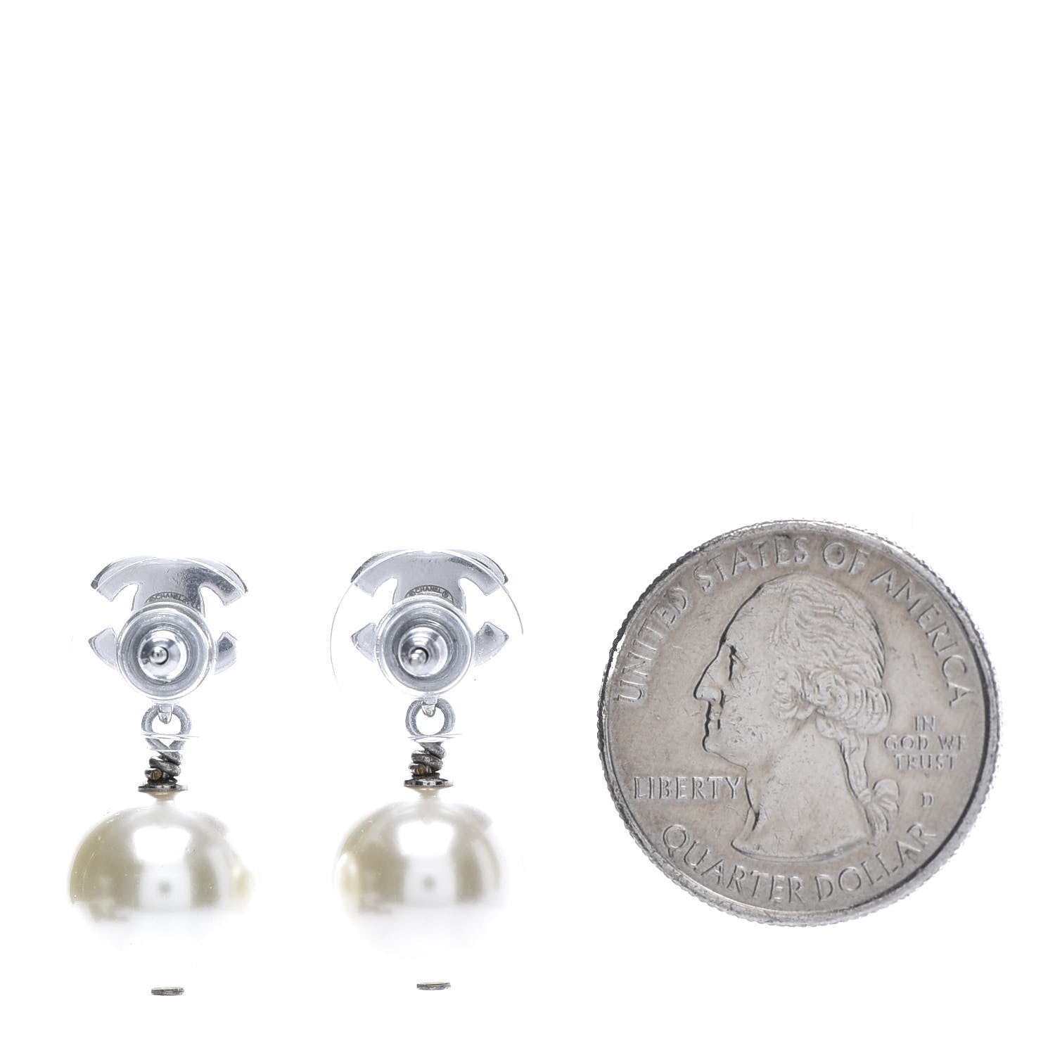 Chanel Crystal Pearl CC Drop Earrings Gold 2 of 5