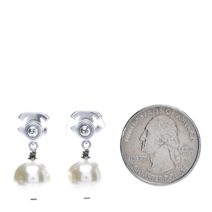 Chanel Crystal Pearl CC Drop Earrings Gold 2 of 5