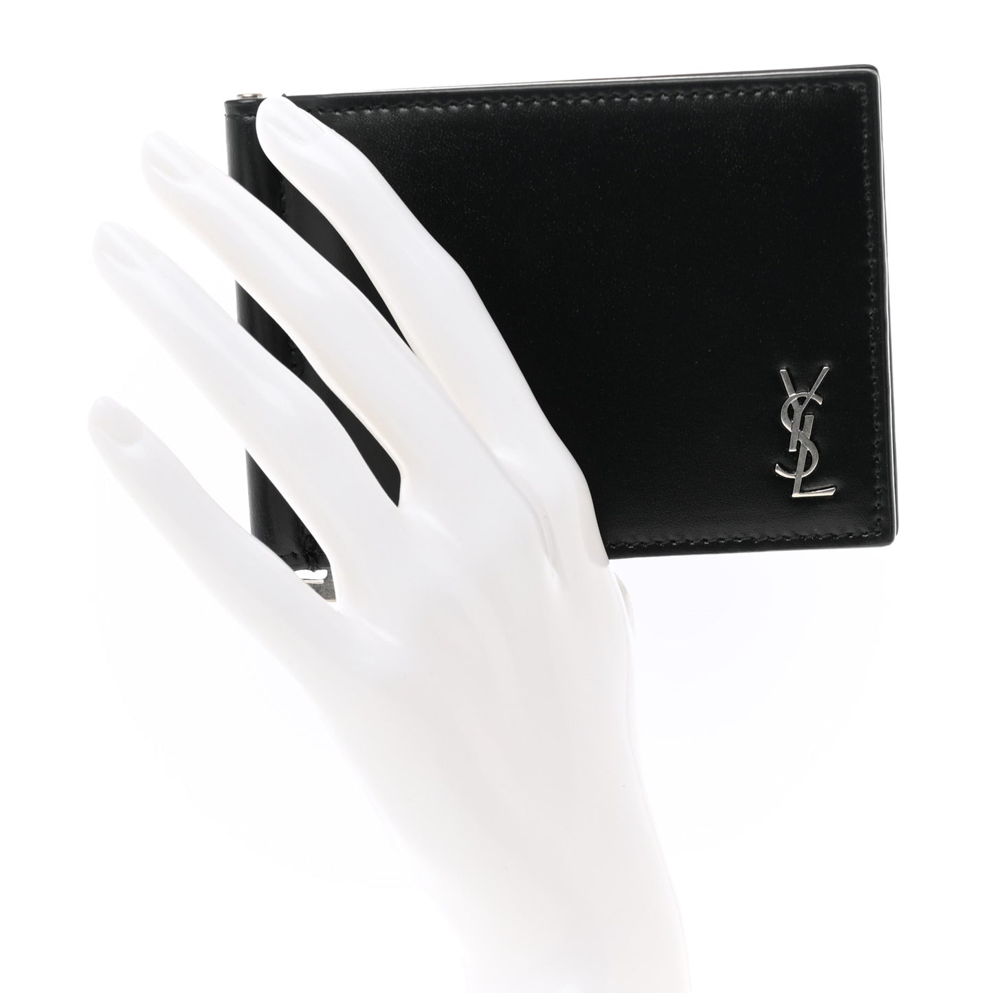 Shiny Calfskin Tiny Cassandre Bill Clip Wallet Black