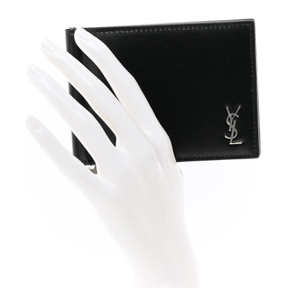 Saint Laurent Shiny Calfskin Tiny Cassandre Bill Clip Wallet Black 2 of 7