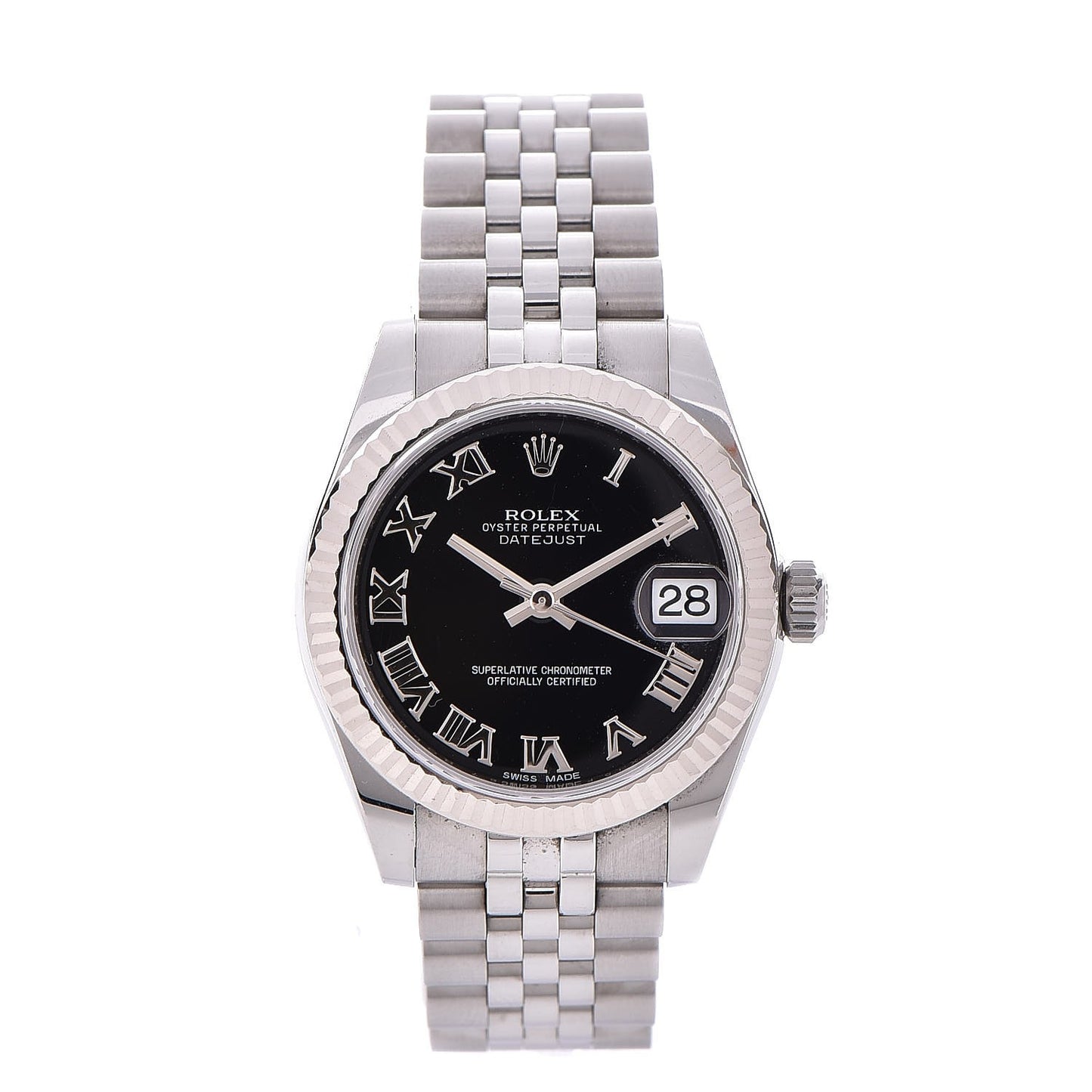 Stainless Steel 18K White Gold 31mm Oyster Perpetual Datejust Watch Black Roman 278274