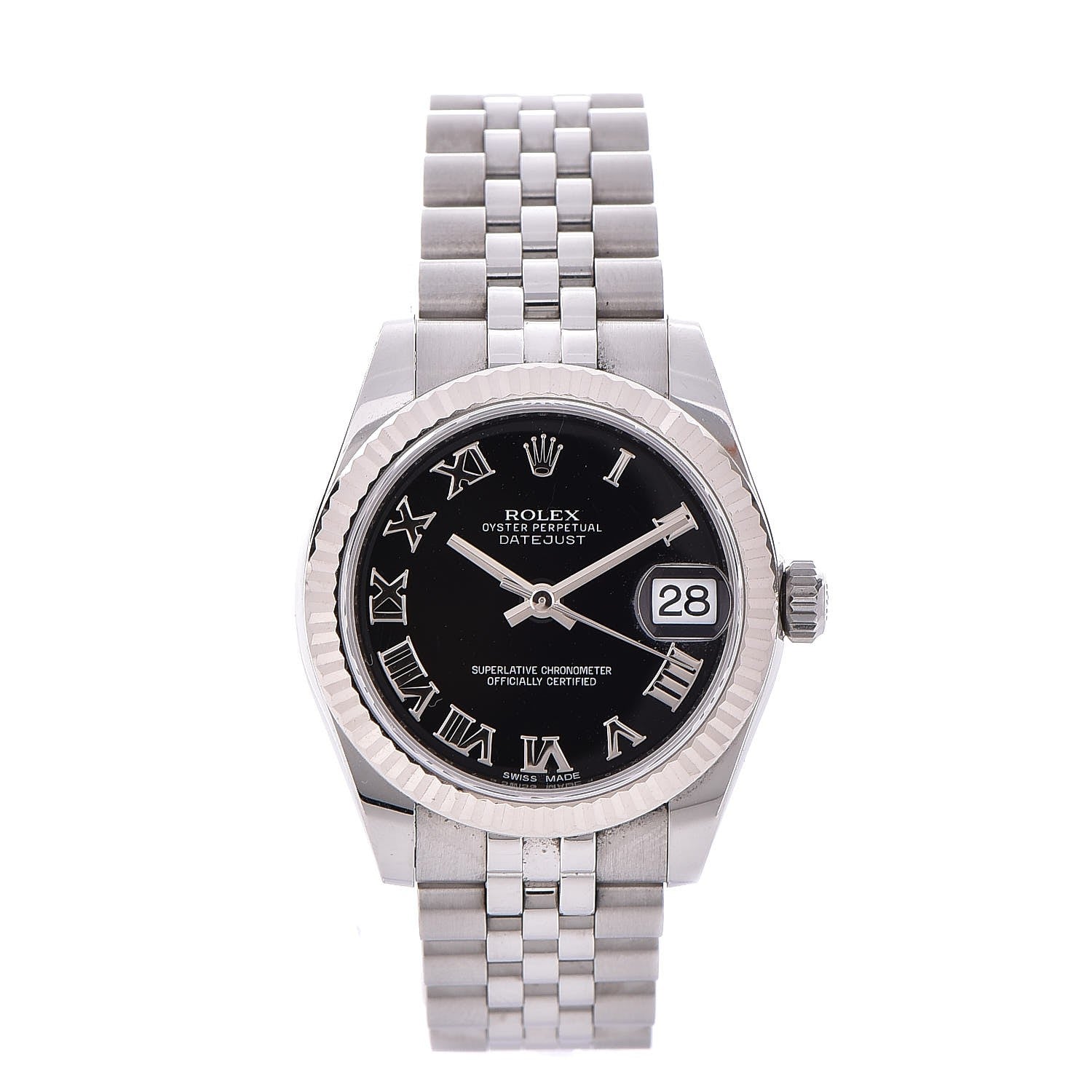 Rolex Stainless Steel 18K White Gold 31mm Oyster Perpetual Datejust Watch Black Roman 278274 1 of 10