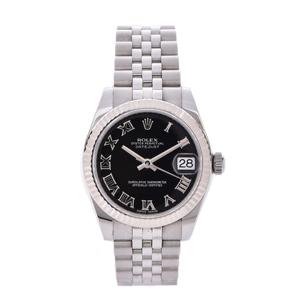 Rolex Stainless Steel 18K White Gold 31mm Oyster Perpetual Datejust Watch Black Roman 278274 1 of 10