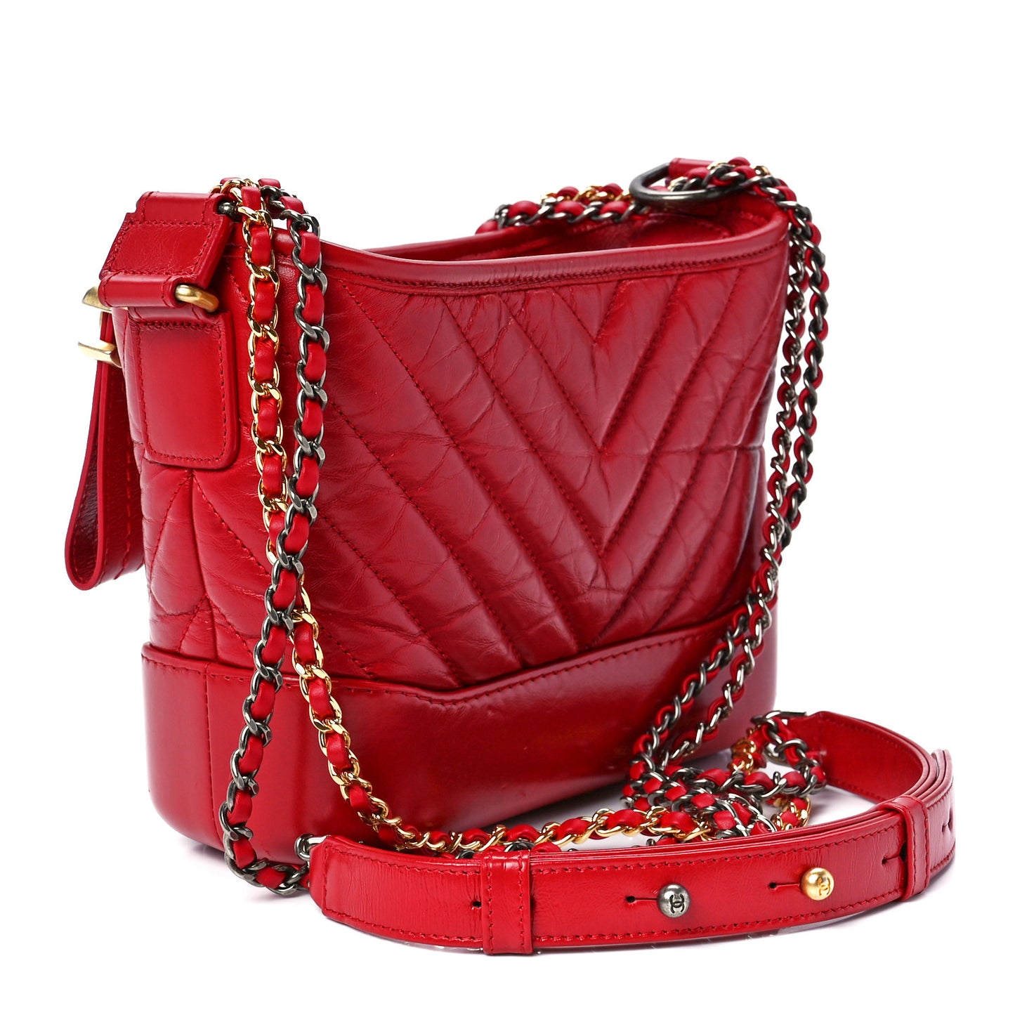 Aged Calfskin Chevron Quilted Small Gabrielle Hobo Red