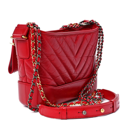 Chanel Aged Calfskin Chevron Quilted Small Gabrielle Hobo Red 3 of 11