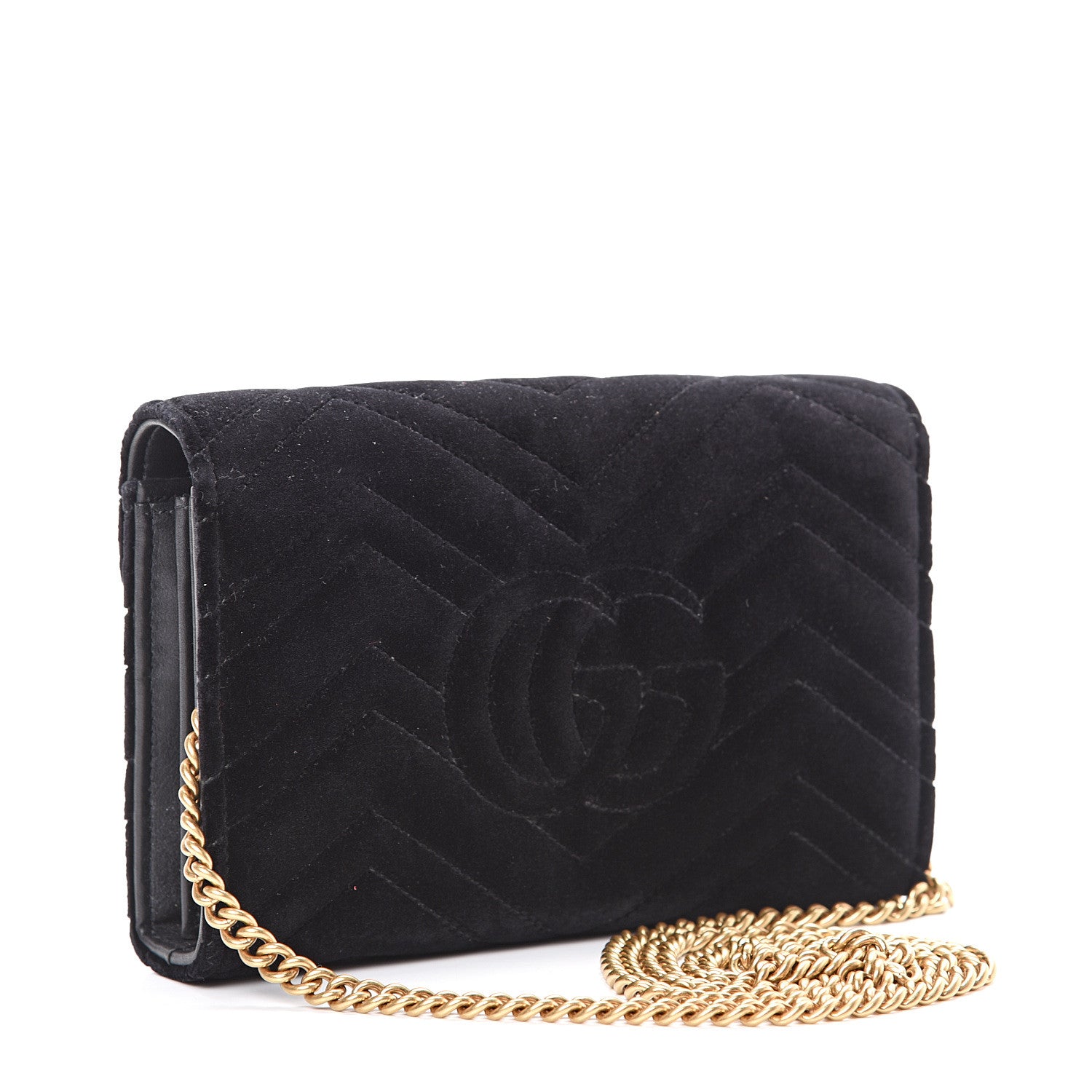 Gucci Velvet Matelasse GG Marmont Chain Wallet Black 2 of 10