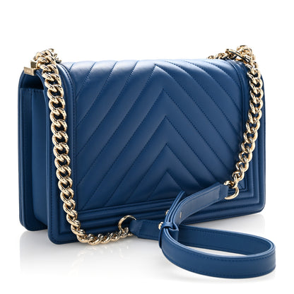Chanel Lambskin Chevron Quilted New Medium Boy Flap Blue 3 of 15