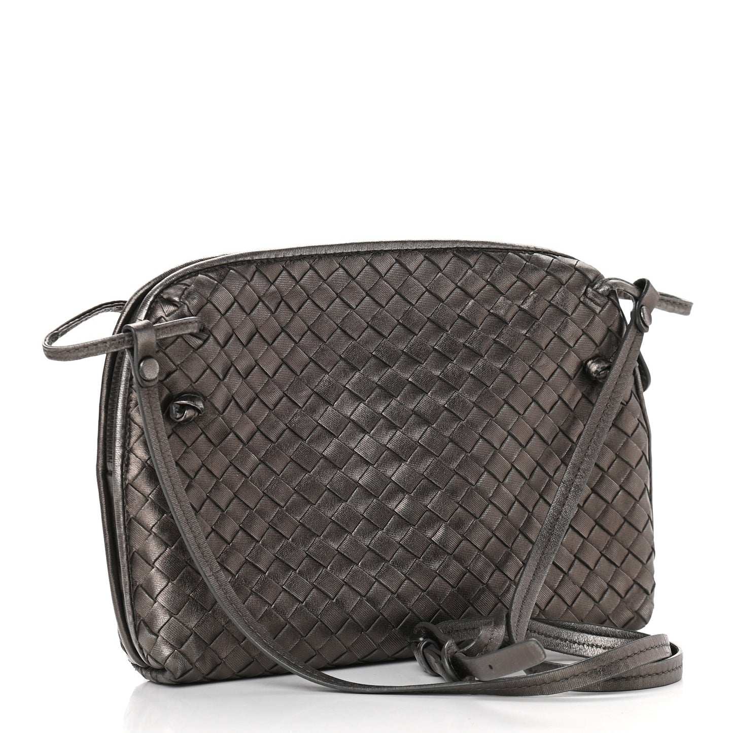 Metallic Grosgrain Intrecciato Nodini Bag Pewter