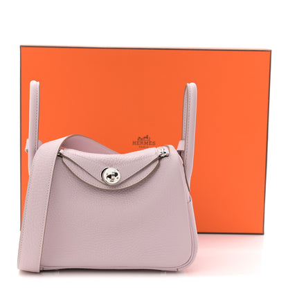 Hermes Taurillon Clemence Verso Mini Lindy 20 Mauve Pale Mushroom 12 of 12