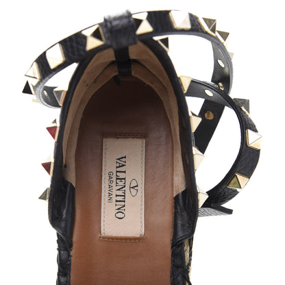 Valentino Garavani Grained Calfskin Rockstud Ankle Wrap Espadrille 20mm Flats 37 Black Natural 6 of 7