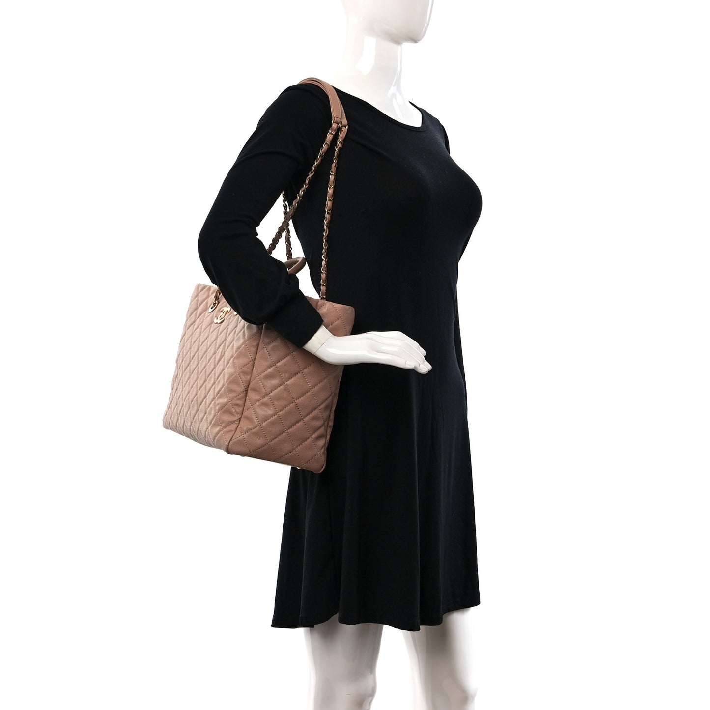 Caviar Quilted Large Coco Handle Shopping Tote Beige