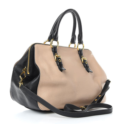 Miu Miu Goatskin Madras Bi-Color Bowling Bag Cipria Black 3 of 8