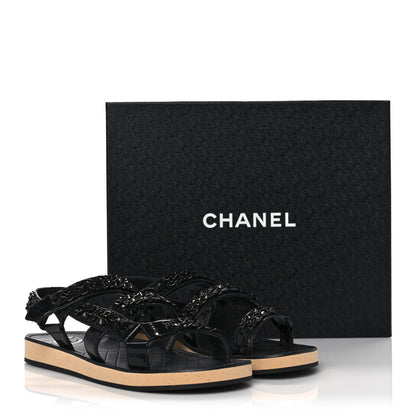 Chanel Laminated Goatskin Chain Sandals 39 Black 9 of 9