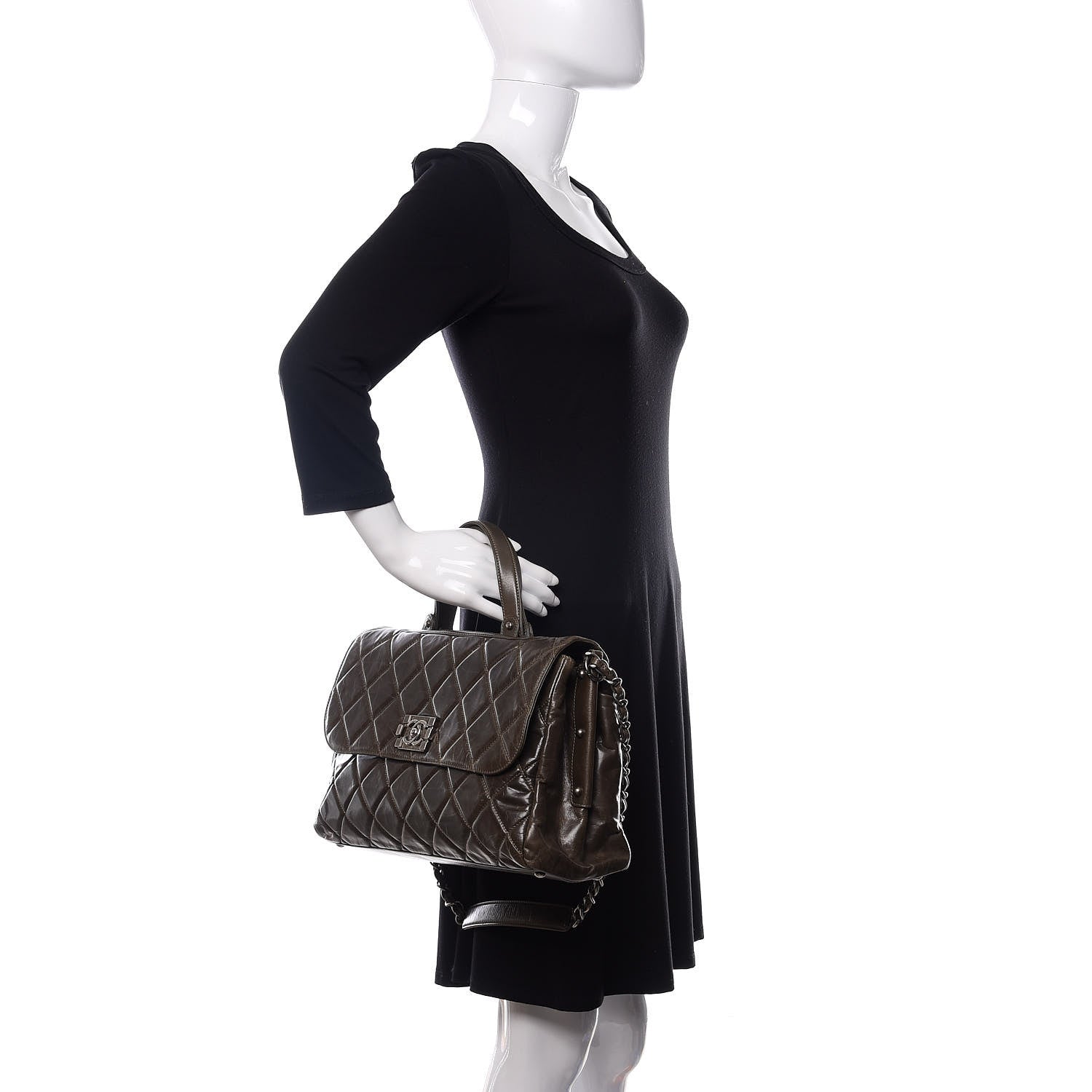Chanel Glazed Calfskin Boy Satchel Flap Dark Grey 3 of 16