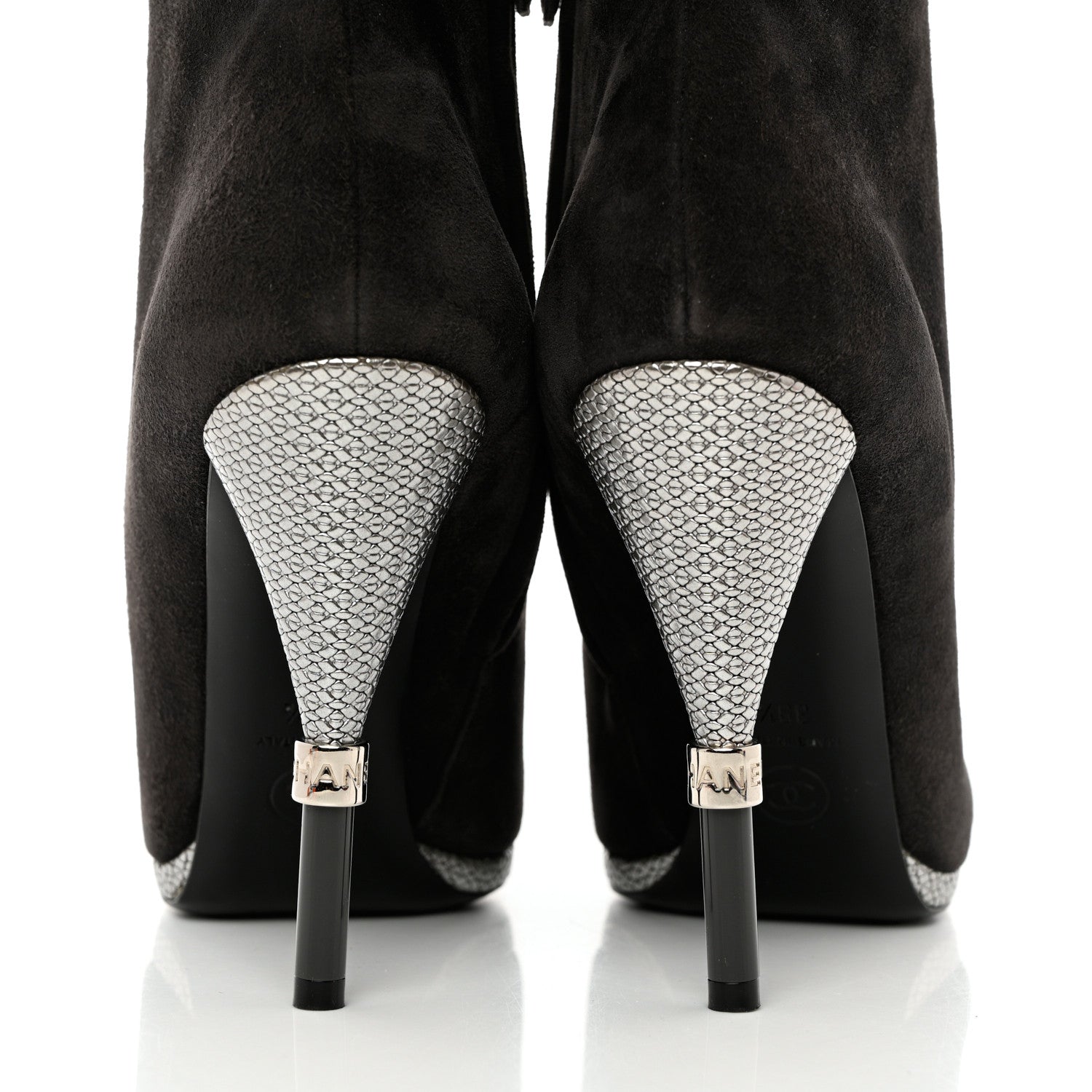 Chanel Suede Calfskin Satin Short Boots 39.5 Dark Grey 5 of 12