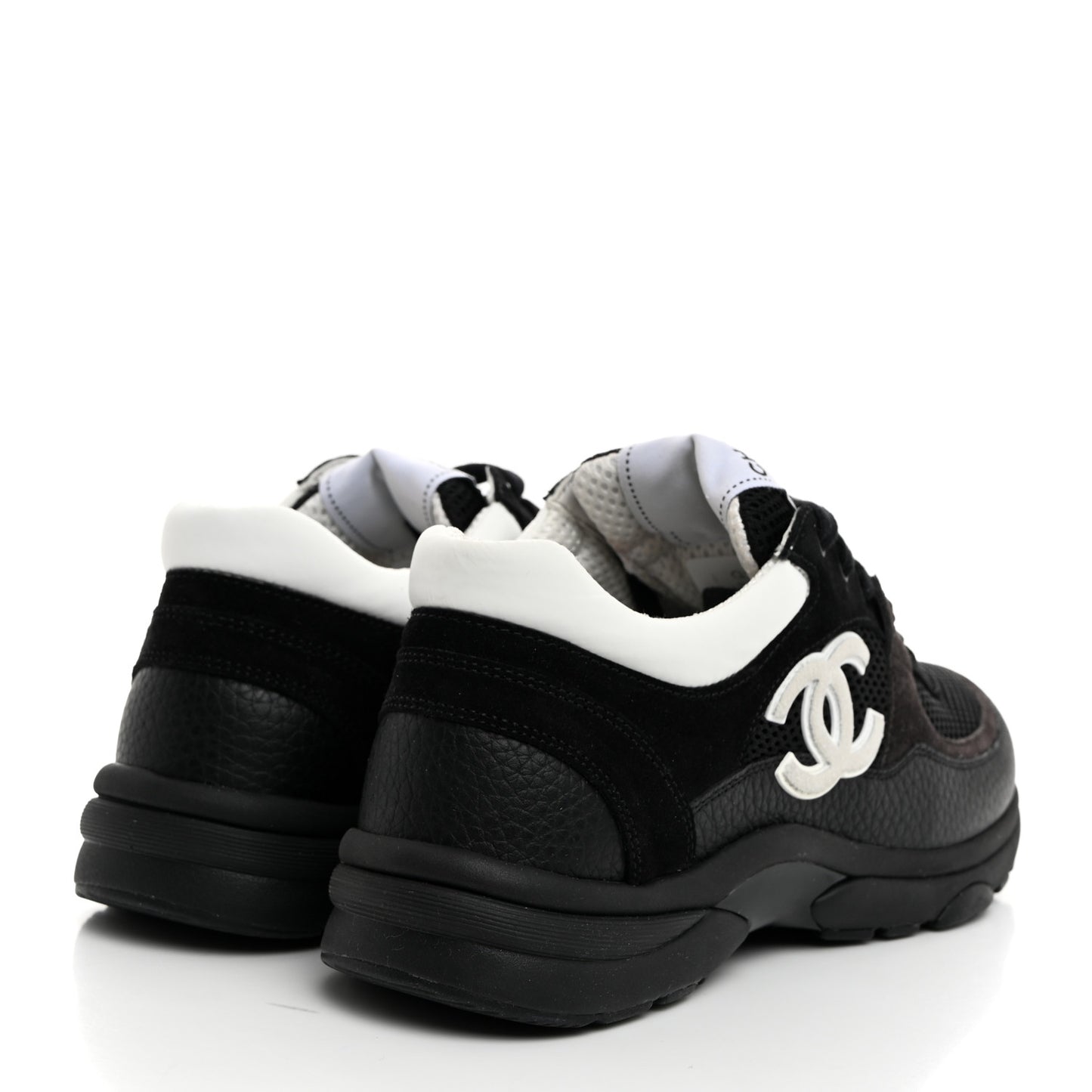 Mesh Suede Grained Calfskin Womens CC Sneakers 38 Black White