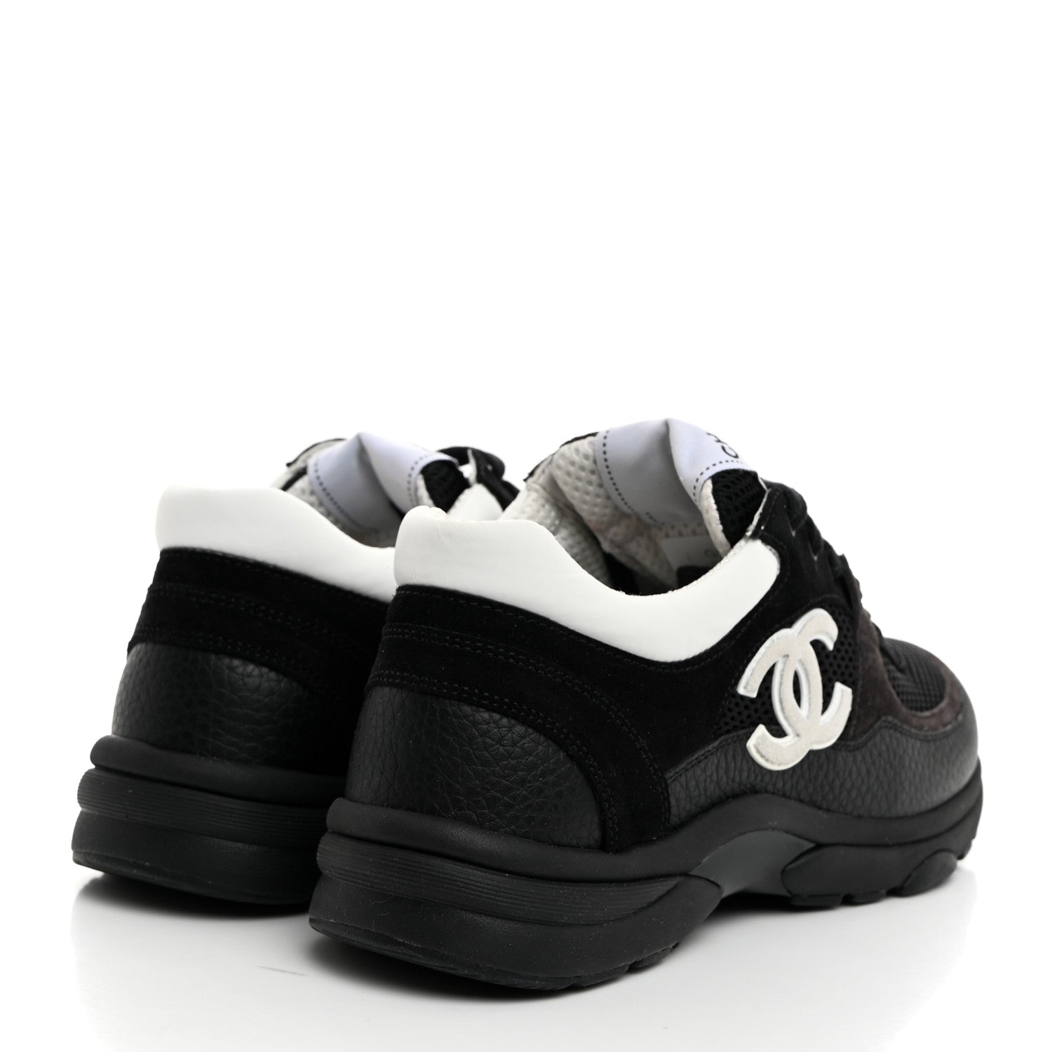 Chanel Mesh Suede Grained Calfskin Womens CC Sneakers 38 Black White 4 of 9
