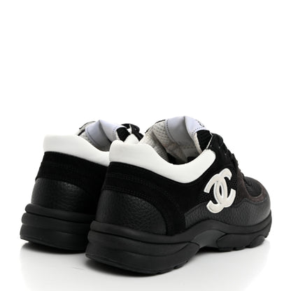 Chanel Mesh Suede Grained Calfskin Womens CC Sneakers 38 Black White 4 of 9